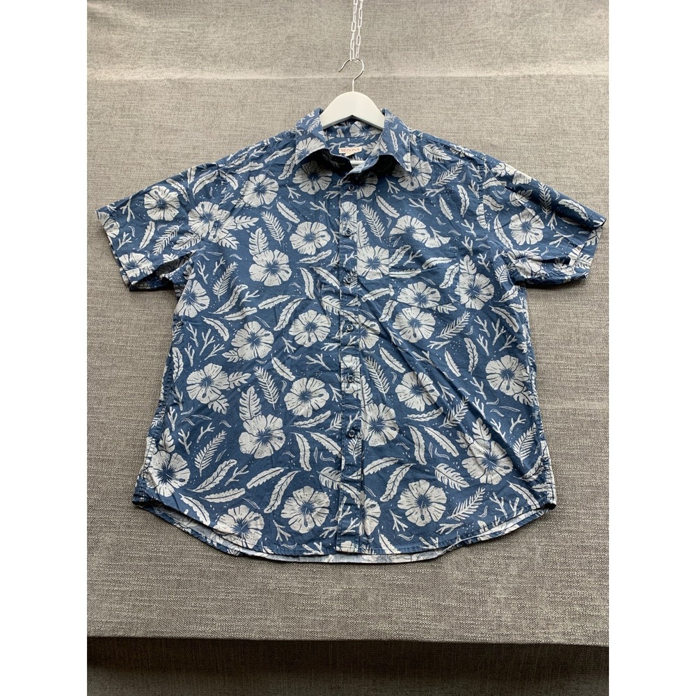 Merona Shirt Mens XL Blue Tropical Floral Short Sleeve Beach Wear Button Up